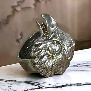 Vintage Eagle Head Wrap Ring Metal Crystal Eye Two-Tone Bird of Prey